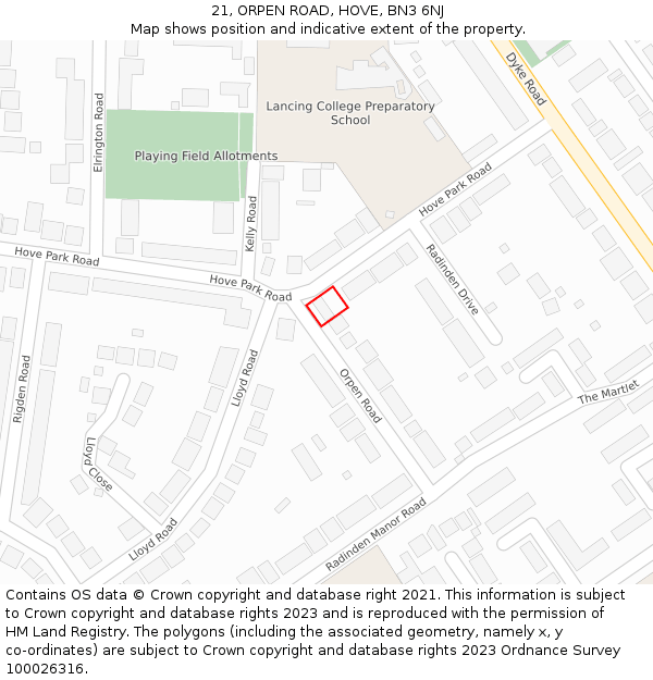 21, ORPEN ROAD, HOVE, BN3 6NJ: Location map and indicative extent of plot