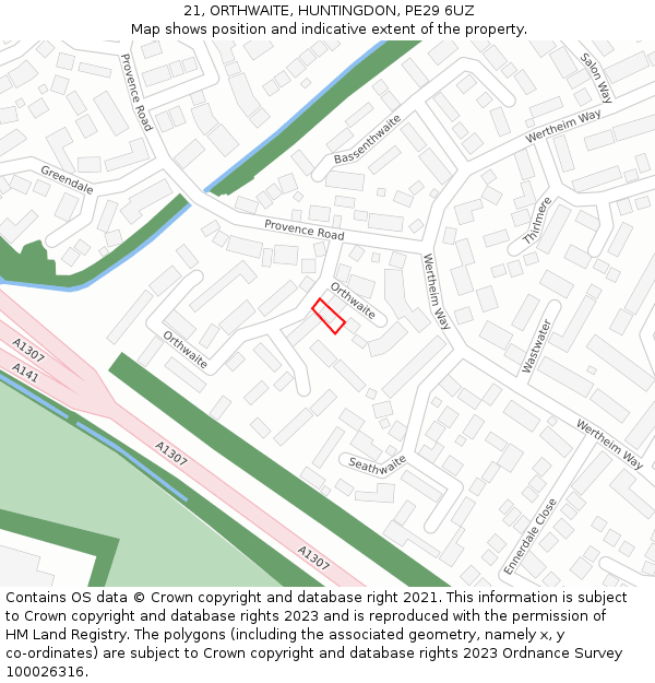21, ORTHWAITE, HUNTINGDON, PE29 6UZ: Location map and indicative extent of plot