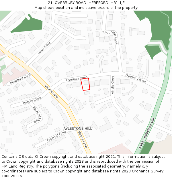 21, OVERBURY ROAD, HEREFORD, HR1 1JE: Location map and indicative extent of plot