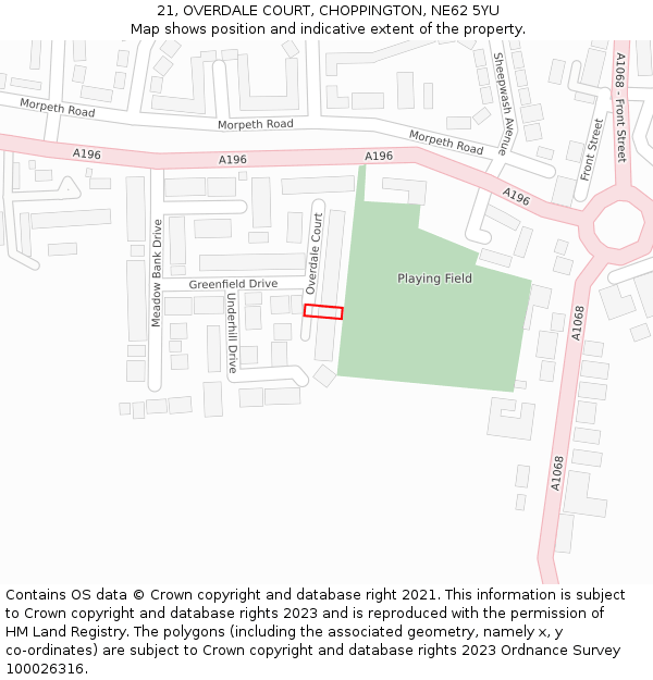 21, OVERDALE COURT, CHOPPINGTON, NE62 5YU: Location map and indicative extent of plot