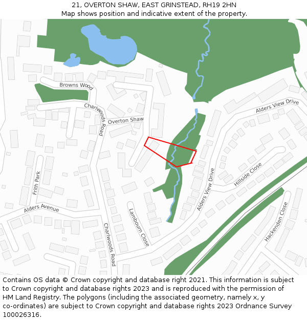 21, OVERTON SHAW, EAST GRINSTEAD, RH19 2HN: Location map and indicative extent of plot