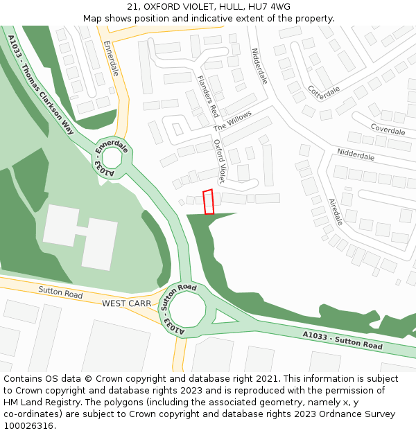 21, OXFORD VIOLET, HULL, HU7 4WG: Location map and indicative extent of plot