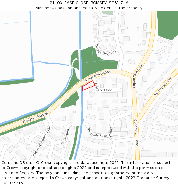 21, OXLEASE CLOSE, ROMSEY, SO51 7HA: Location map and indicative extent of plot