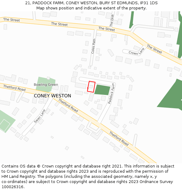 21, PADDOCK FARM, CONEY WESTON, BURY ST EDMUNDS, IP31 1DS: Location map and indicative extent of plot