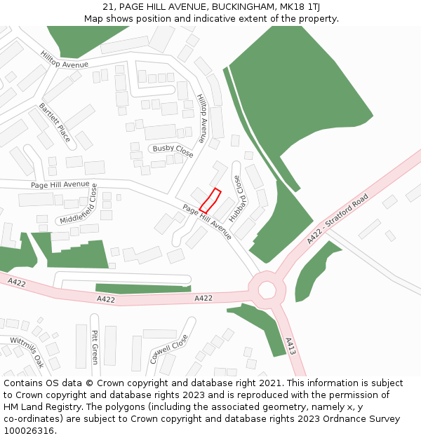 21, PAGE HILL AVENUE, BUCKINGHAM, MK18 1TJ: Location map and indicative extent of plot