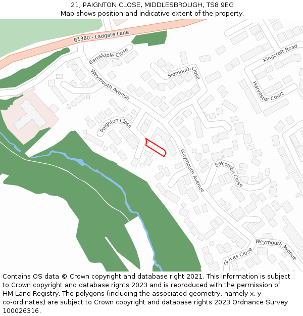 21, PAIGNTON CLOSE, MIDDLESBROUGH, TS8 9EG: Location map and indicative extent of plot