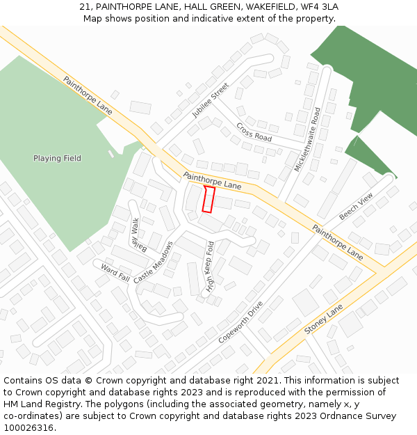 21, PAINTHORPE LANE, HALL GREEN, WAKEFIELD, WF4 3LA: Location map and indicative extent of plot