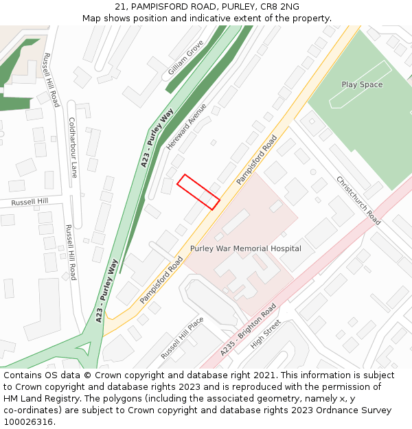 21, PAMPISFORD ROAD, PURLEY, CR8 2NG: Location map and indicative extent of plot