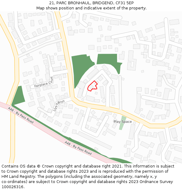 21, PARC BRONHAUL, BRIDGEND, CF31 5EP: Location map and indicative extent of plot
