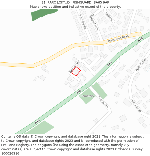 21, PARC LOKTUDI, FISHGUARD, SA65 9AF: Location map and indicative extent of plot