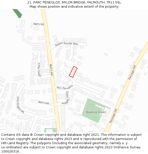 21, PARC PENEGLOS, MYLOR BRIDGE, FALMOUTH, TR11 5SL: Location map and indicative extent of plot