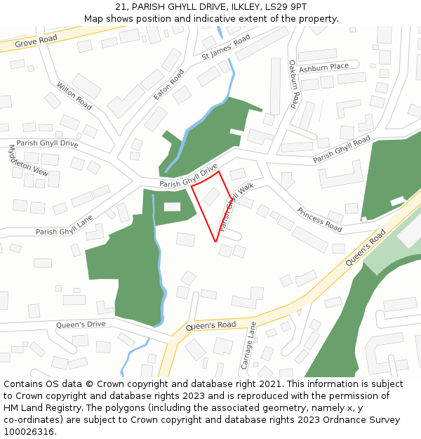21, PARISH GHYLL DRIVE, ILKLEY, LS29 9PT: Location map and indicative extent of plot