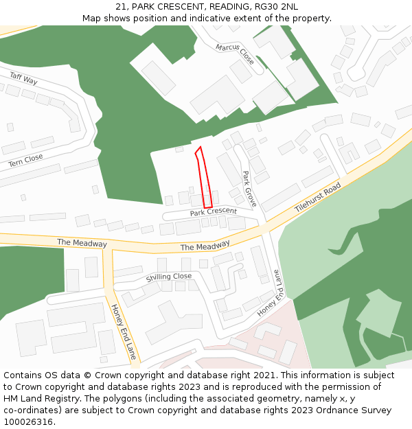 21, PARK CRESCENT, READING, RG30 2NL: Location map and indicative extent of plot