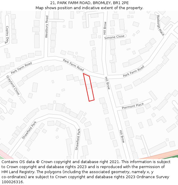 21, PARK FARM ROAD, BROMLEY, BR1 2PE: Location map and indicative extent of plot