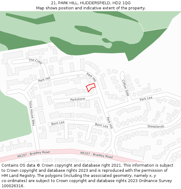 21, PARK HILL, HUDDERSFIELD, HD2 1QG: Location map and indicative extent of plot