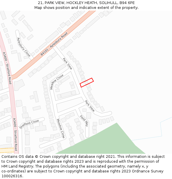 21, PARK VIEW, HOCKLEY HEATH, SOLIHULL, B94 6PE: Location map and indicative extent of plot