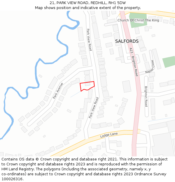 21, PARK VIEW ROAD, REDHILL, RH1 5DW: Location map and indicative extent of plot