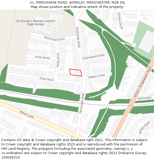 21, PARSONAGE ROAD, WORSLEY, MANCHESTER, M28 3SJ: Location map and indicative extent of plot