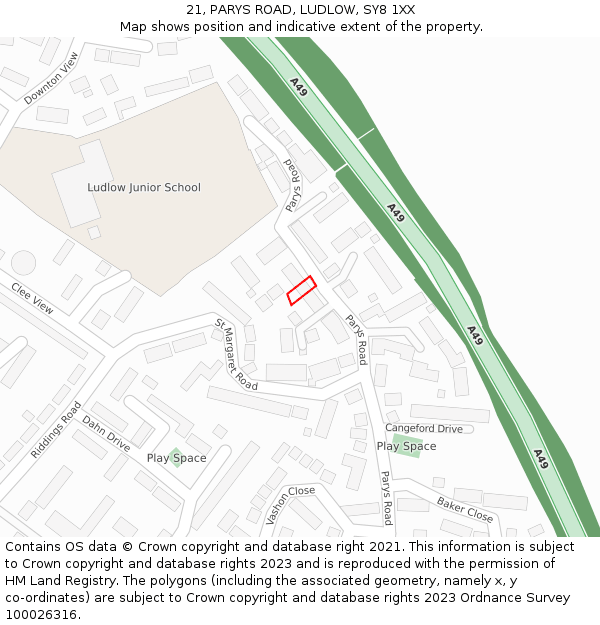 21, PARYS ROAD, LUDLOW, SY8 1XX: Location map and indicative extent of plot