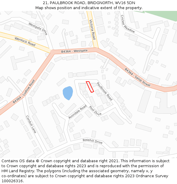 21, PAULBROOK ROAD, BRIDGNORTH, WV16 5DN: Location map and indicative extent of plot