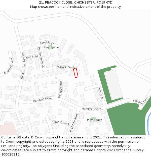 21, PEACOCK CLOSE, CHICHESTER, PO19 6YD: Location map and indicative extent of plot