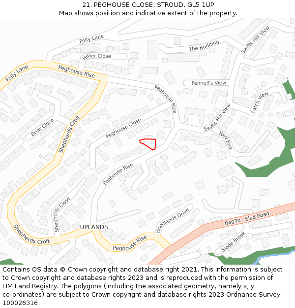 21, PEGHOUSE CLOSE, STROUD, GL5 1UP: Location map and indicative extent of plot