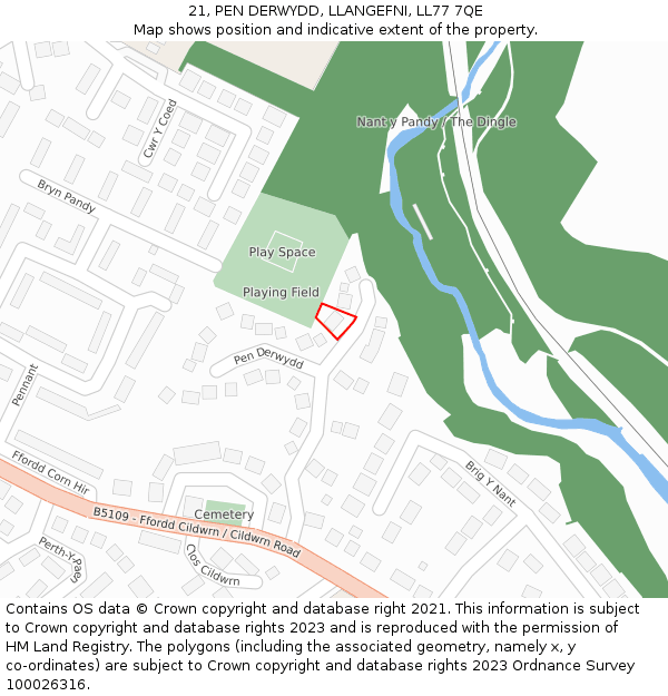 21, PEN DERWYDD, LLANGEFNI, LL77 7QE: Location map and indicative extent of plot