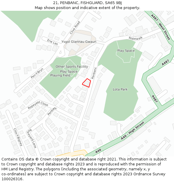 21, PENBANC, FISHGUARD, SA65 9BJ: Location map and indicative extent of plot