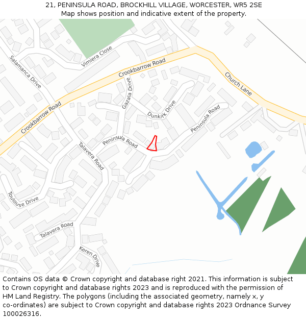 21, PENINSULA ROAD, BROCKHILL VILLAGE, WORCESTER, WR5 2SE: Location map and indicative extent of plot