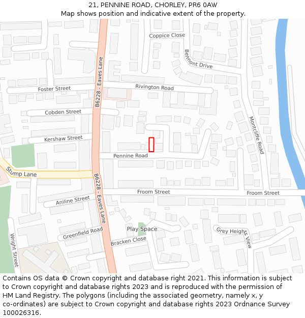 21, PENNINE ROAD, CHORLEY, PR6 0AW: Location map and indicative extent of plot