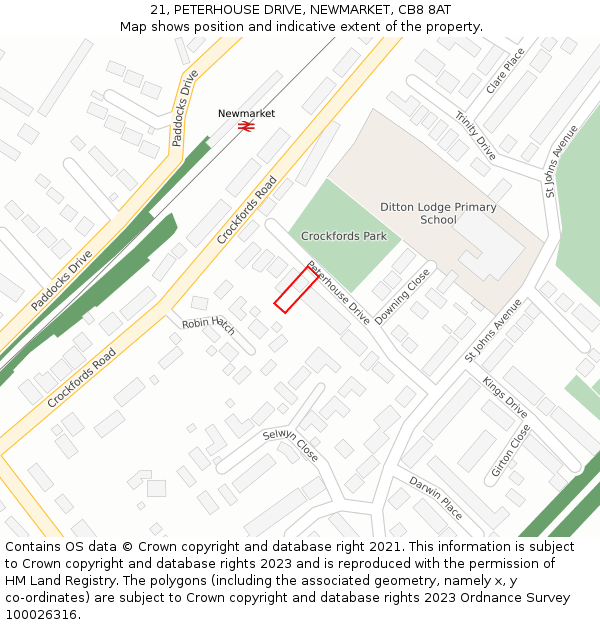 21, PETERHOUSE DRIVE, NEWMARKET, CB8 8AT: Location map and indicative extent of plot