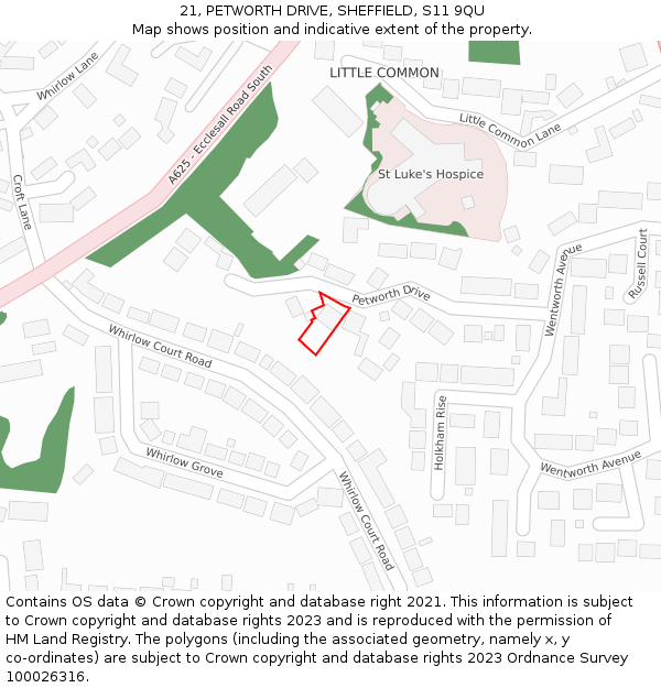 21, PETWORTH DRIVE, SHEFFIELD, S11 9QU: Location map and indicative extent of plot