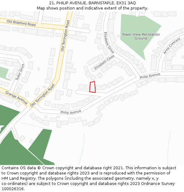 21, PHILIP AVENUE, BARNSTAPLE, EX31 3AQ: Location map and indicative extent of plot