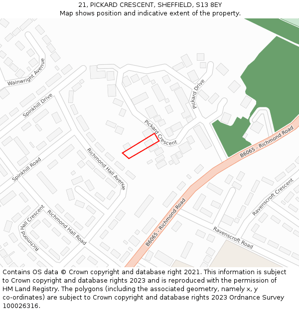 21, PICKARD CRESCENT, SHEFFIELD, S13 8EY: Location map and indicative extent of plot