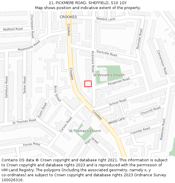 21, PICKMERE ROAD, SHEFFIELD, S10 1GY: Location map and indicative extent of plot