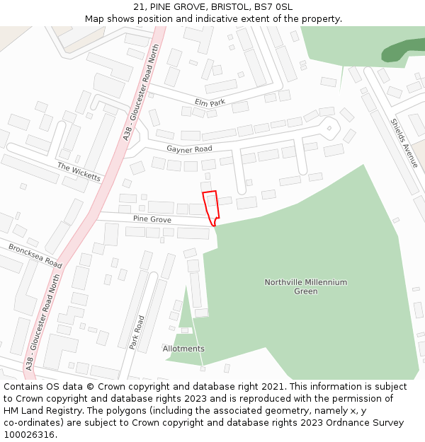 21, PINE GROVE, BRISTOL, BS7 0SL: Location map and indicative extent of plot