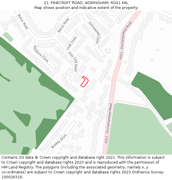 21, PINECROFT ROAD, WOKINGHAM, RG41 4AL: Location map and indicative extent of plot