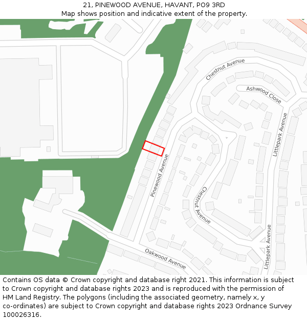 21, PINEWOOD AVENUE, HAVANT, PO9 3RD: Location map and indicative extent of plot