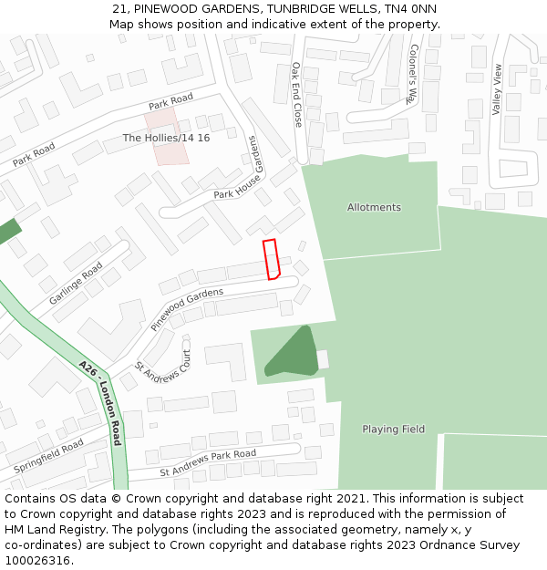 21, PINEWOOD GARDENS, TUNBRIDGE WELLS, TN4 0NN: Location map and indicative extent of plot