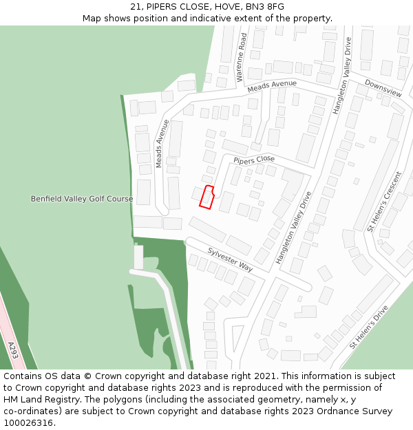 21, PIPERS CLOSE, HOVE, BN3 8FG: Location map and indicative extent of plot