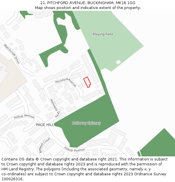 21, PITCHFORD AVENUE, BUCKINGHAM, MK18 1GG: Location map and indicative extent of plot