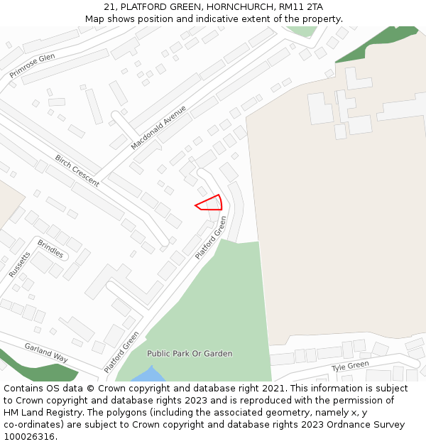 21, PLATFORD GREEN, HORNCHURCH, RM11 2TA: Location map and indicative extent of plot