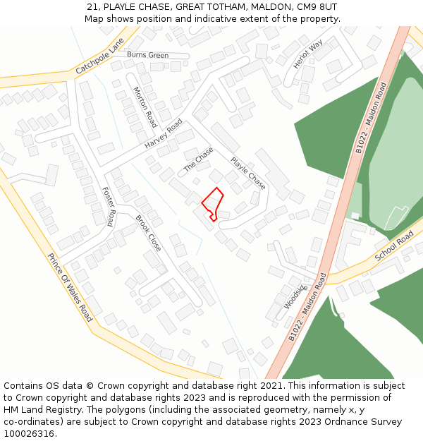 21, PLAYLE CHASE, GREAT TOTHAM, MALDON, CM9 8UT: Location map and indicative extent of plot