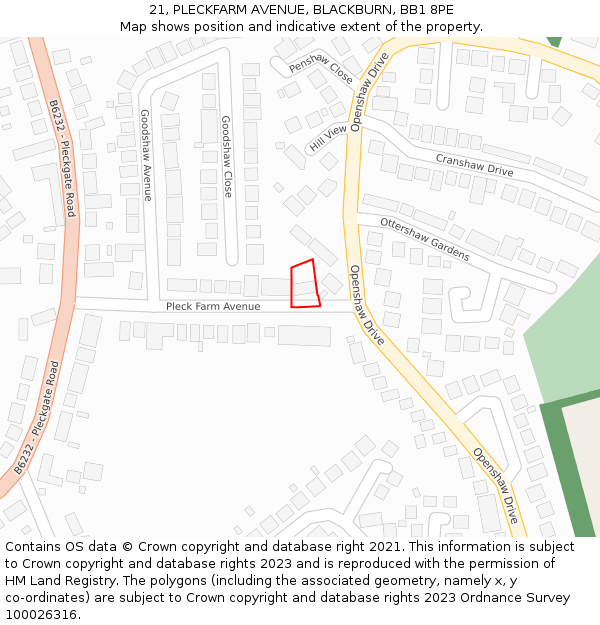 21, PLECKFARM AVENUE, BLACKBURN, BB1 8PE: Location map and indicative extent of plot