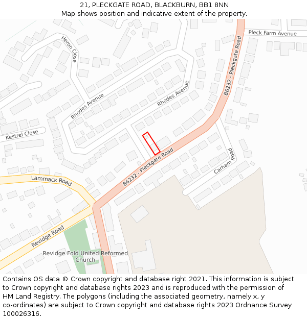 21, PLECKGATE ROAD, BLACKBURN, BB1 8NN: Location map and indicative extent of plot
