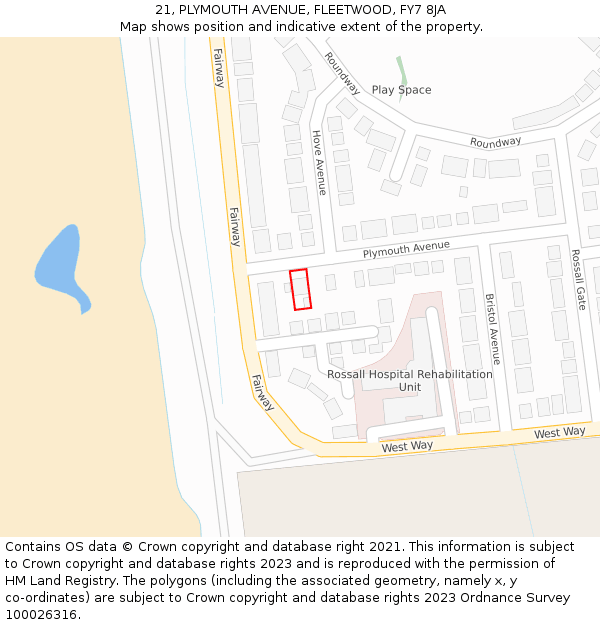 21, PLYMOUTH AVENUE, FLEETWOOD, FY7 8JA: Location map and indicative extent of plot