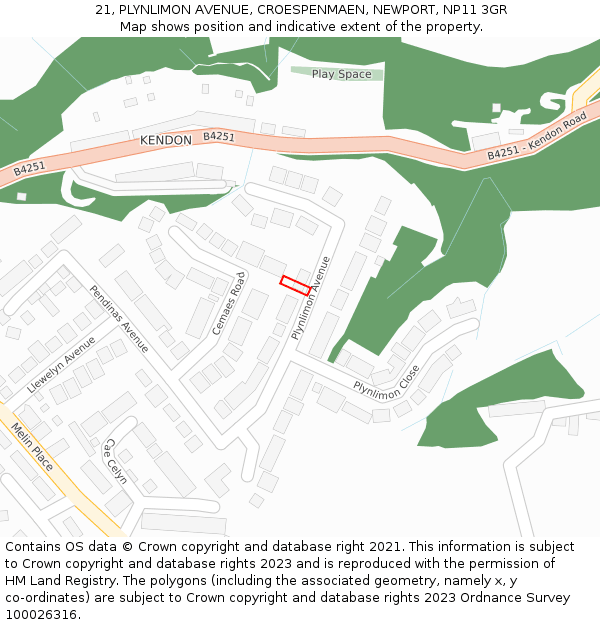 21, PLYNLIMON AVENUE, CROESPENMAEN, NEWPORT, NP11 3GR: Location map and indicative extent of plot
