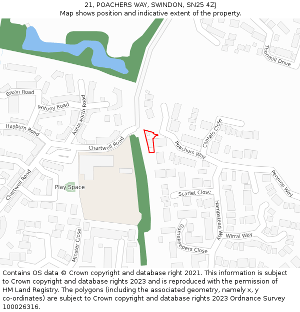 21, POACHERS WAY, SWINDON, SN25 4ZJ: Location map and indicative extent of plot