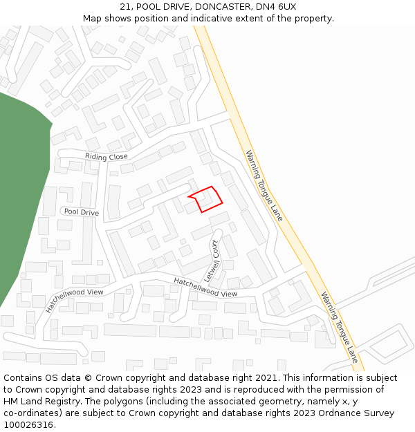 21, POOL DRIVE, DONCASTER, DN4 6UX: Location map and indicative extent of plot