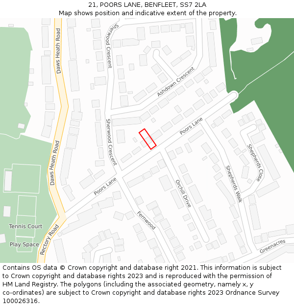21, POORS LANE, BENFLEET, SS7 2LA: Location map and indicative extent of plot